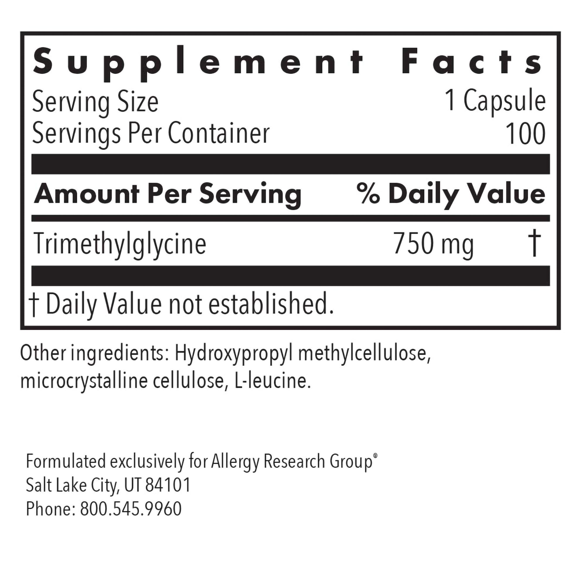 TMG - supplement fact label with Trimethylglycine