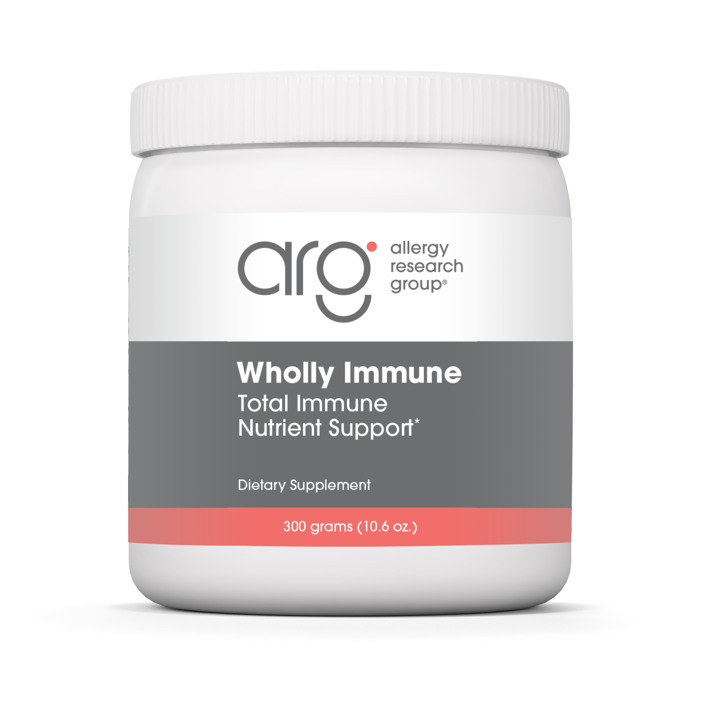 Allergy Research Group Wholly Immune 300 gram powder jar for immune support with vitamins, minerals, and mushroom blend