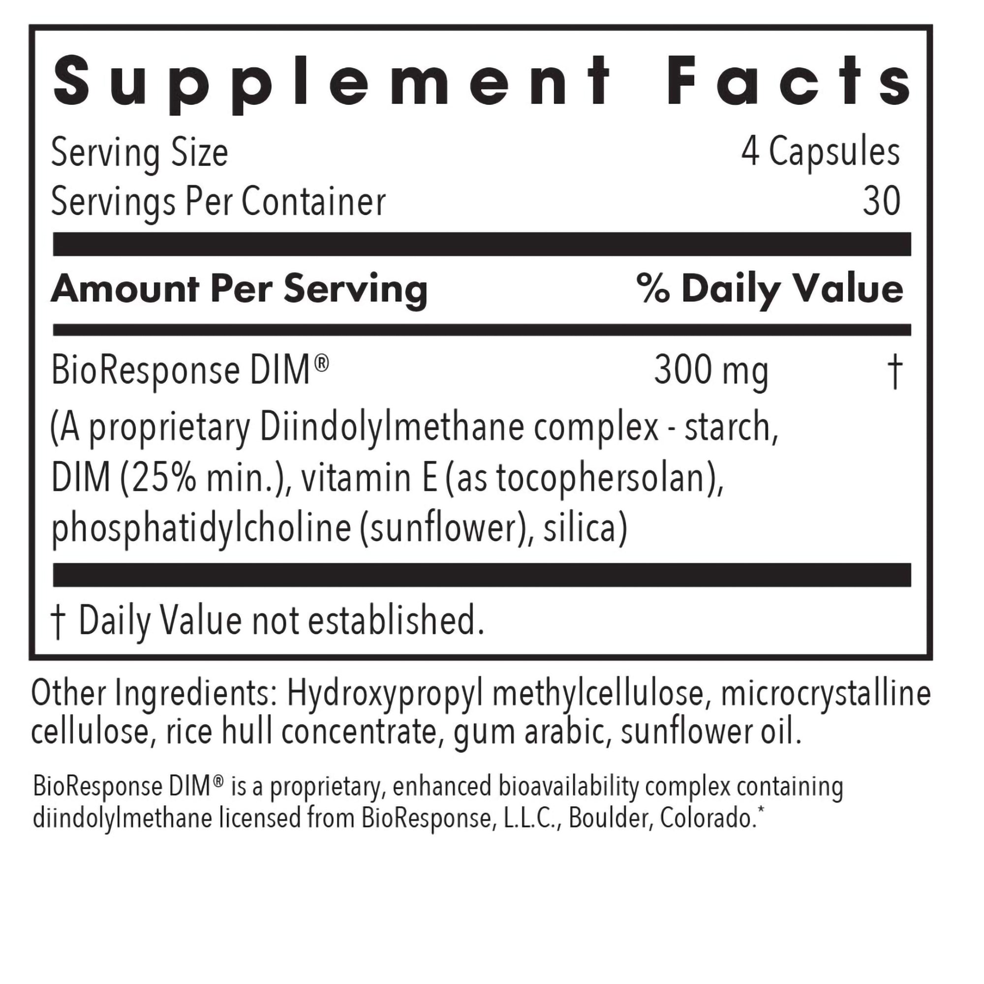 DIM Enhanced Delivery System - supplement fact label with Bio Response DIM