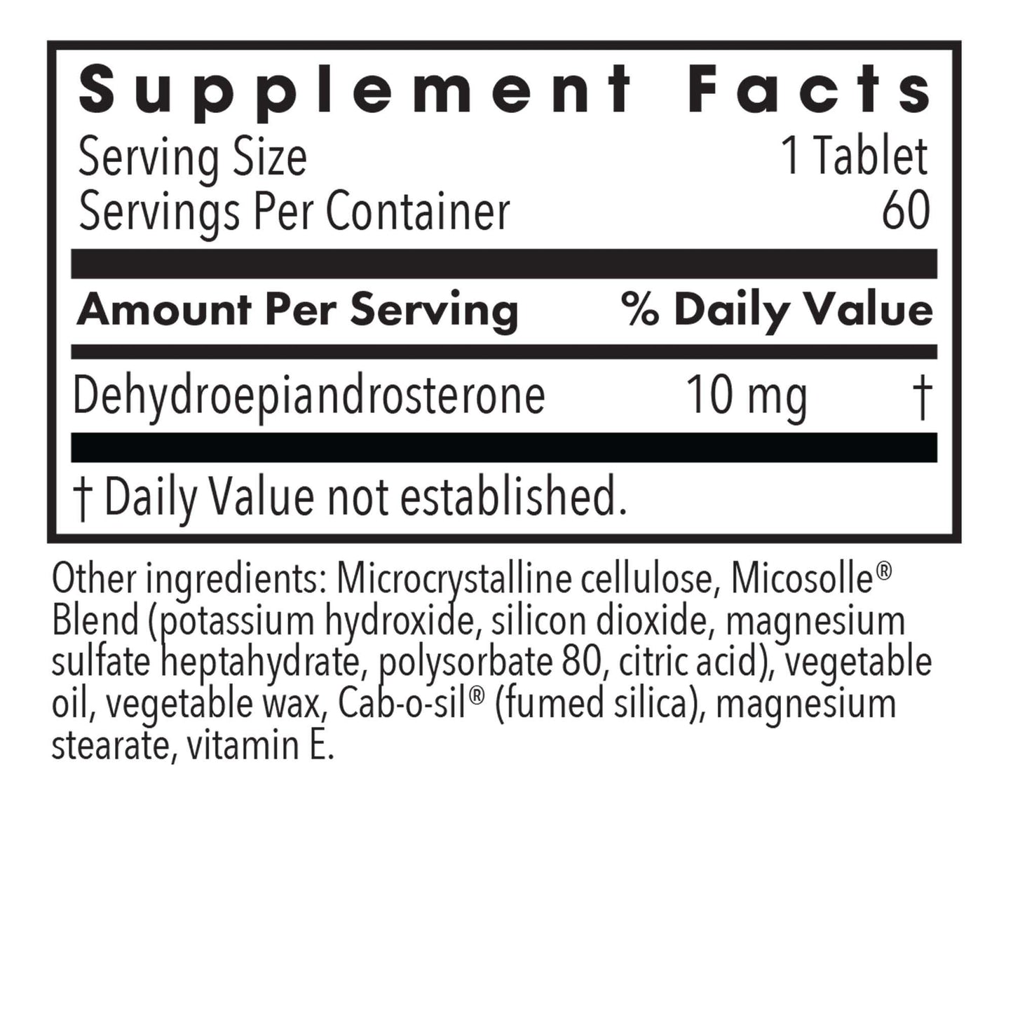 DHEA 10 mg - supplement fact label with Dehydroepiandrosterone