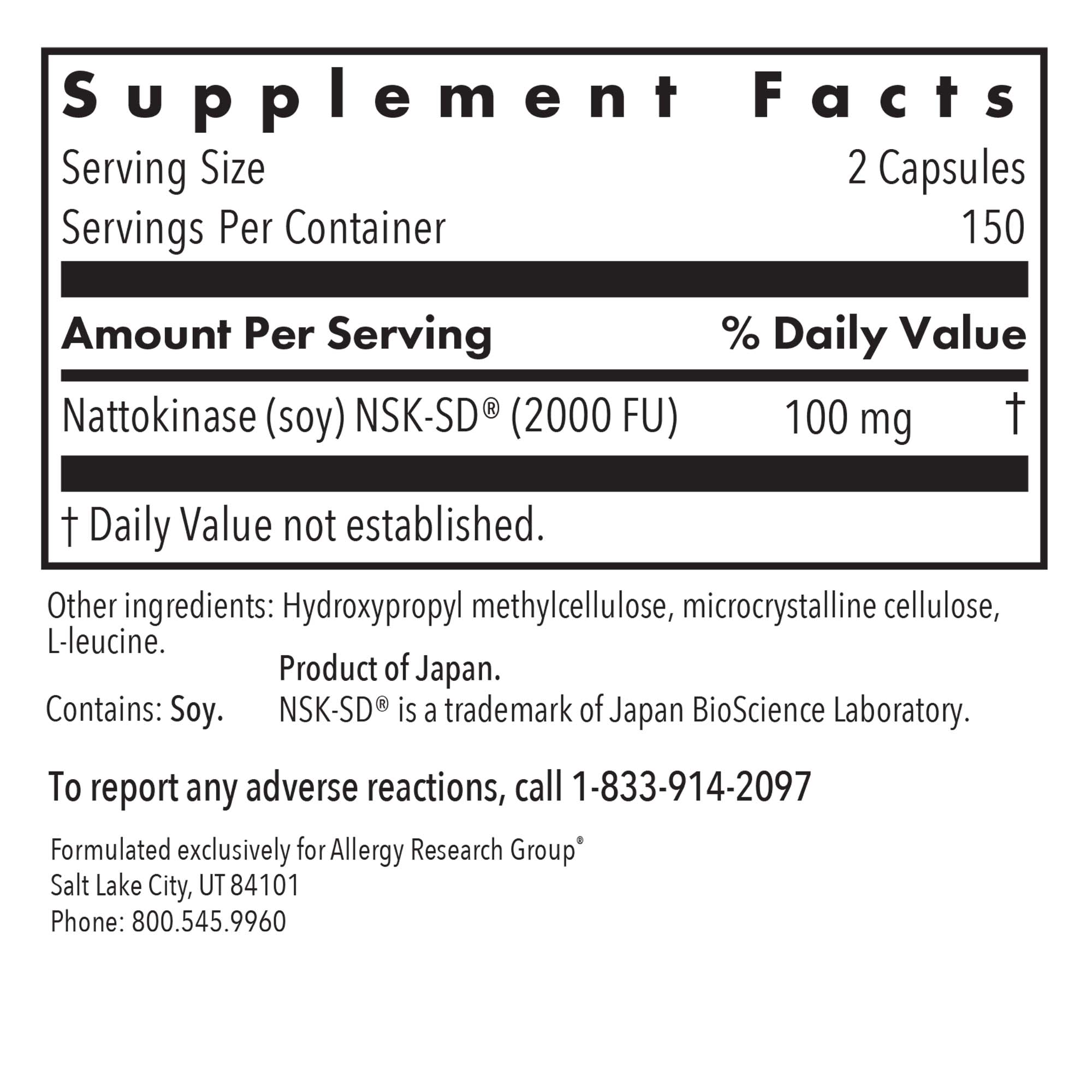 Nattokinase 50 mg - supplement fact label with Nattokinase