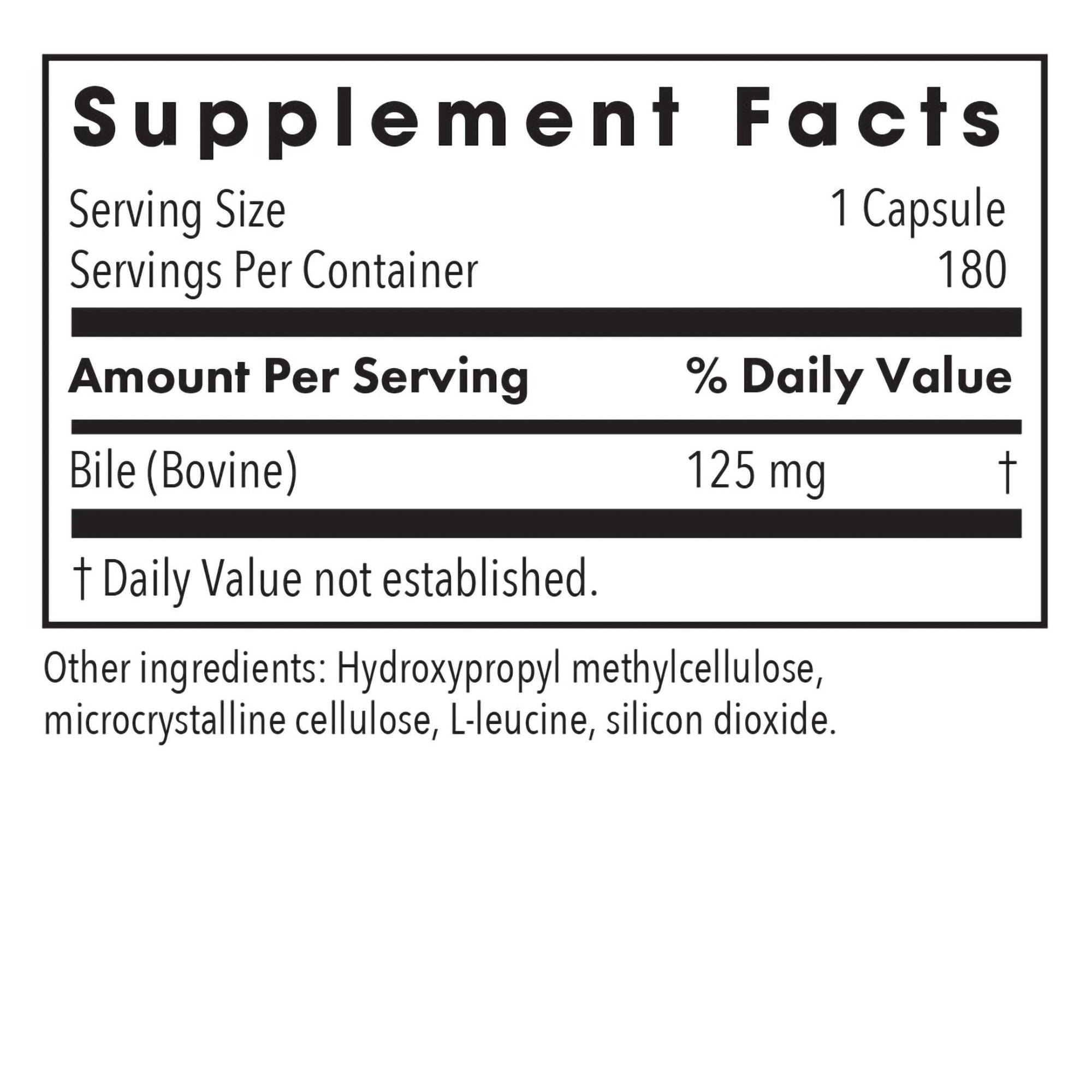 Ox Bile 125 mg - supplement fact label with Bile