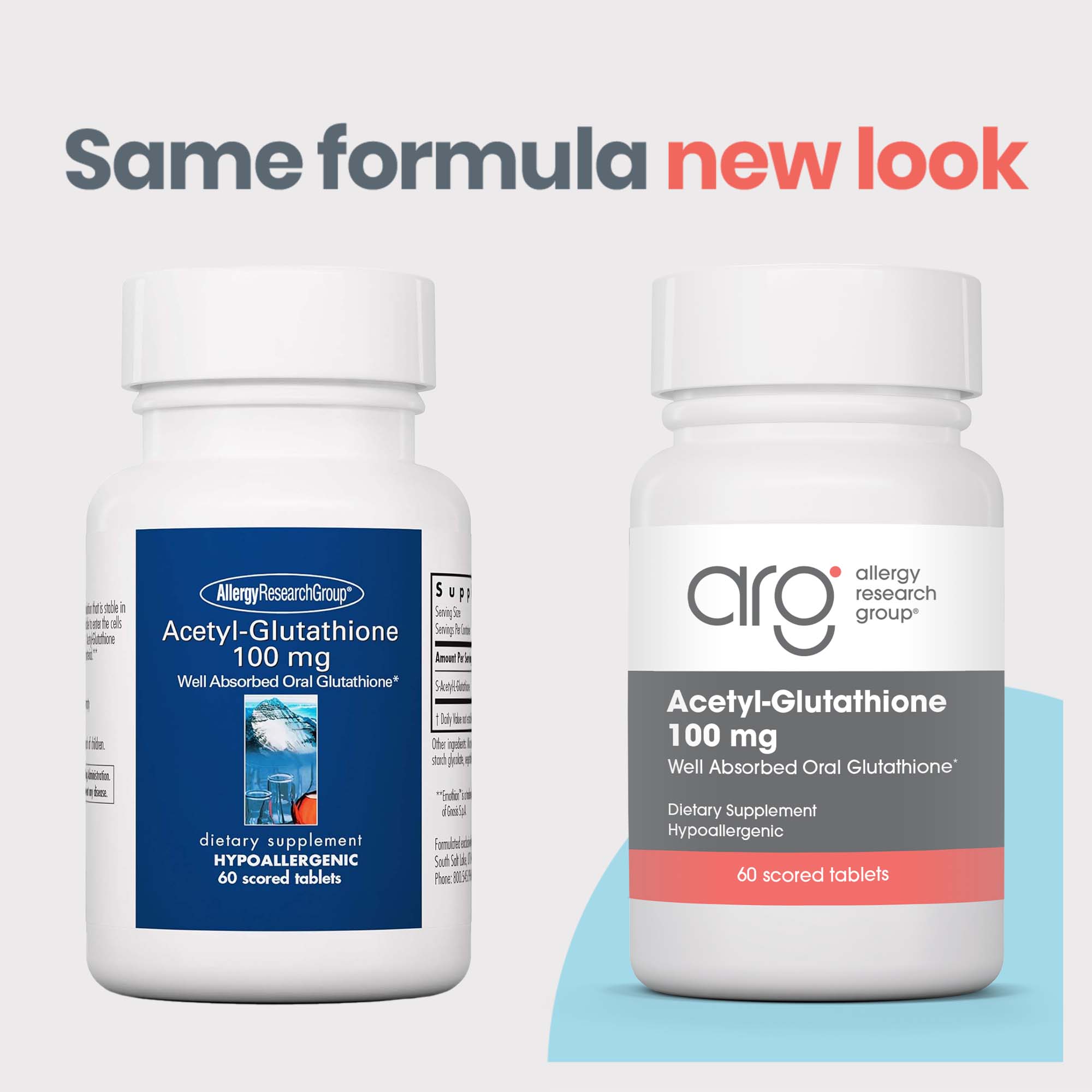 Acetyl-Glutathione 100 mg- new look vs original bottle