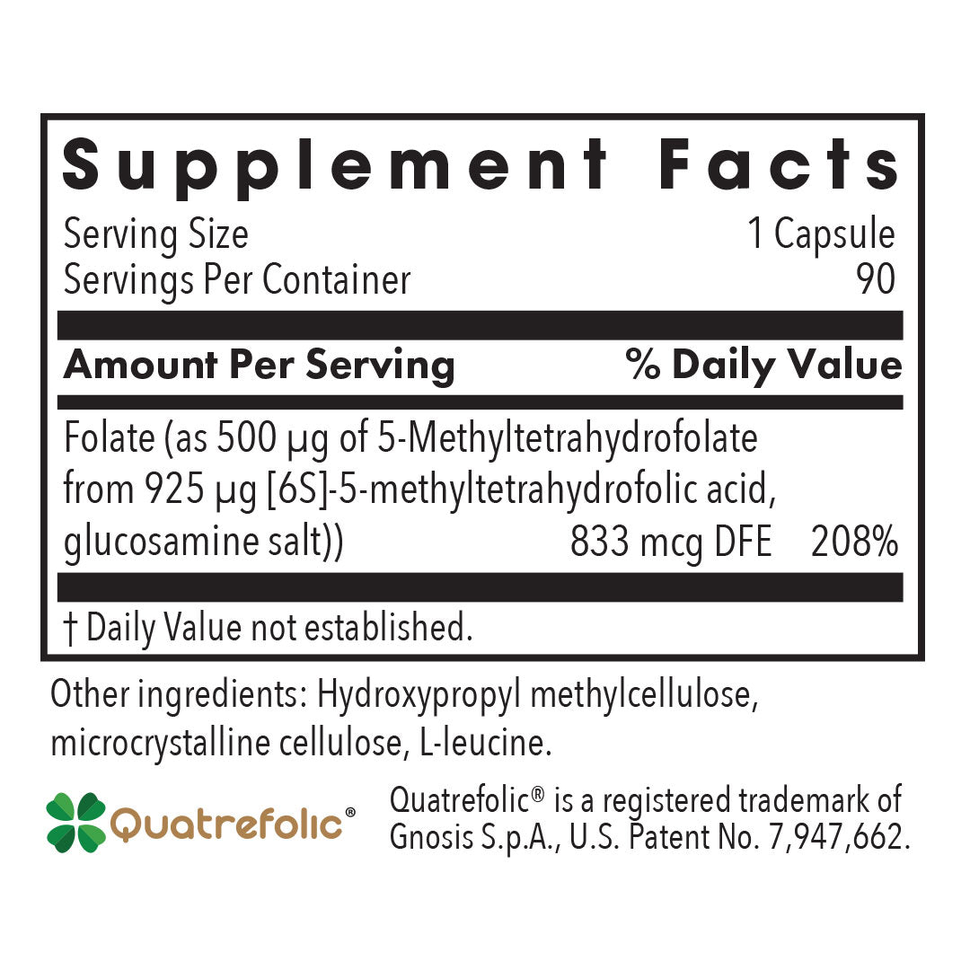 QuatreActiv® Folate - supplement fact label with Folate