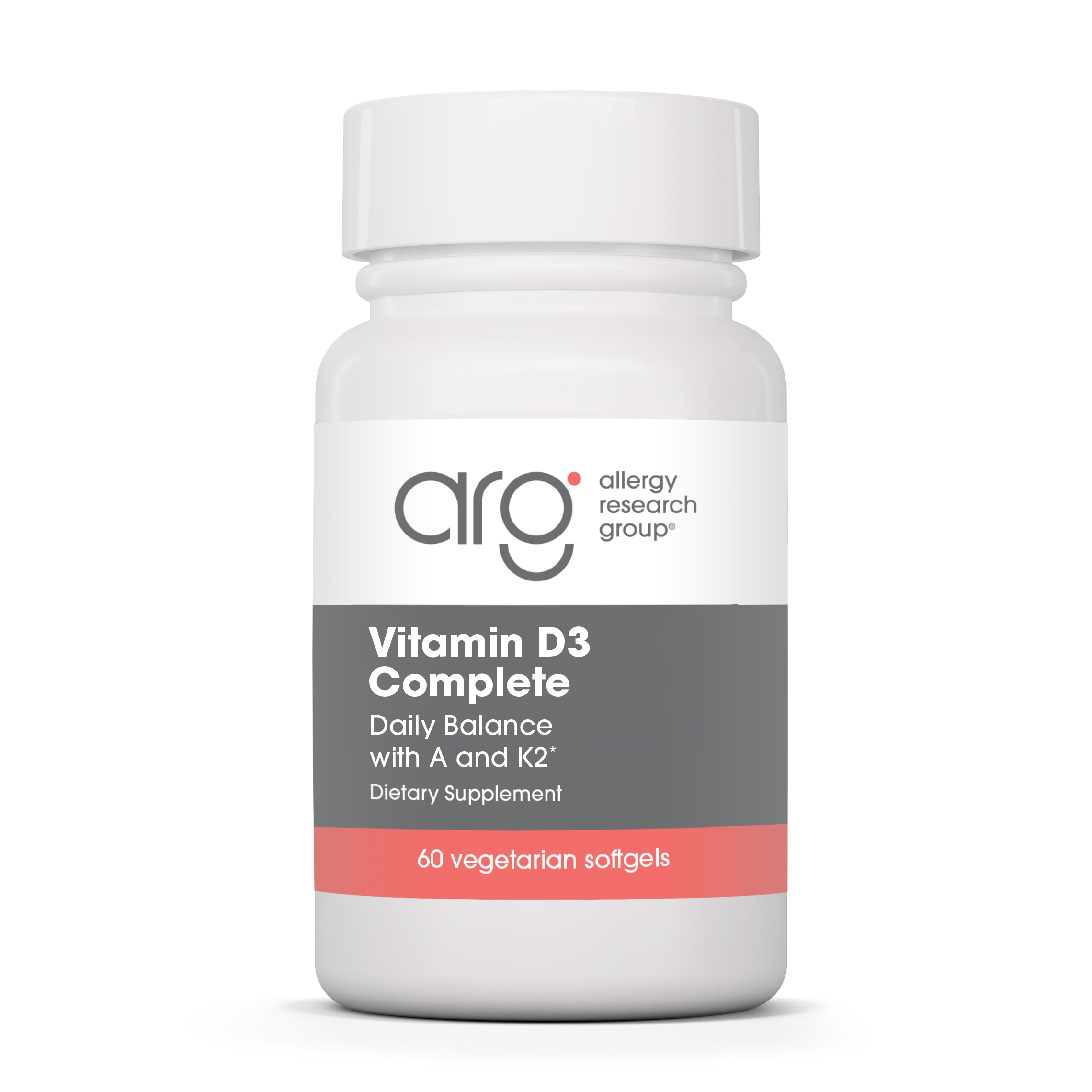 Allergy Research Group Vitamin D3 Complete - 60 vegetarian softgels bottle front label 