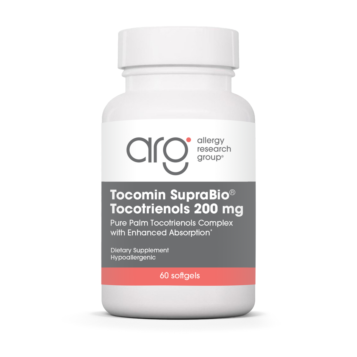 Allergy Research Group Tocomin SupraBio® Tocotrienols 200 mg - 60 softgels bottle front label