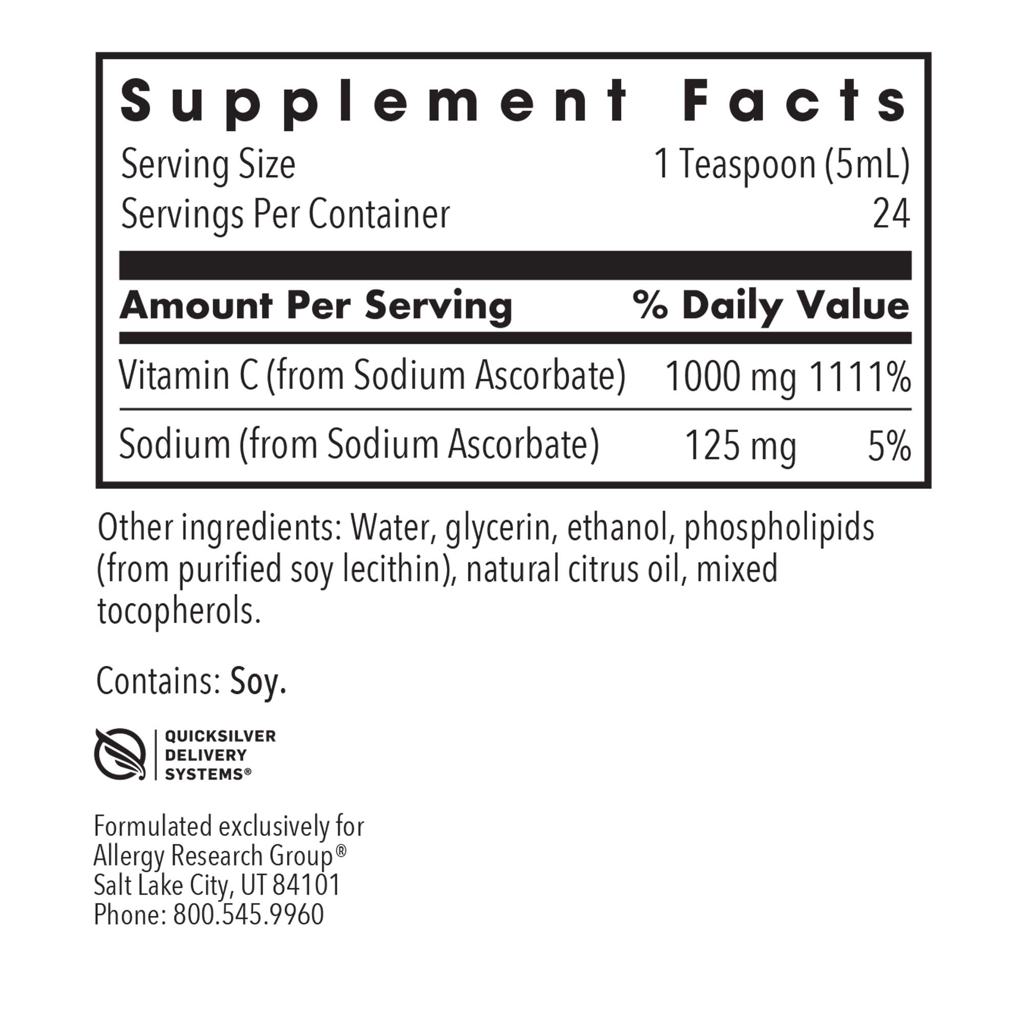 Micro Liposomal C - supplement fact label with Vitamin C and Sodium 