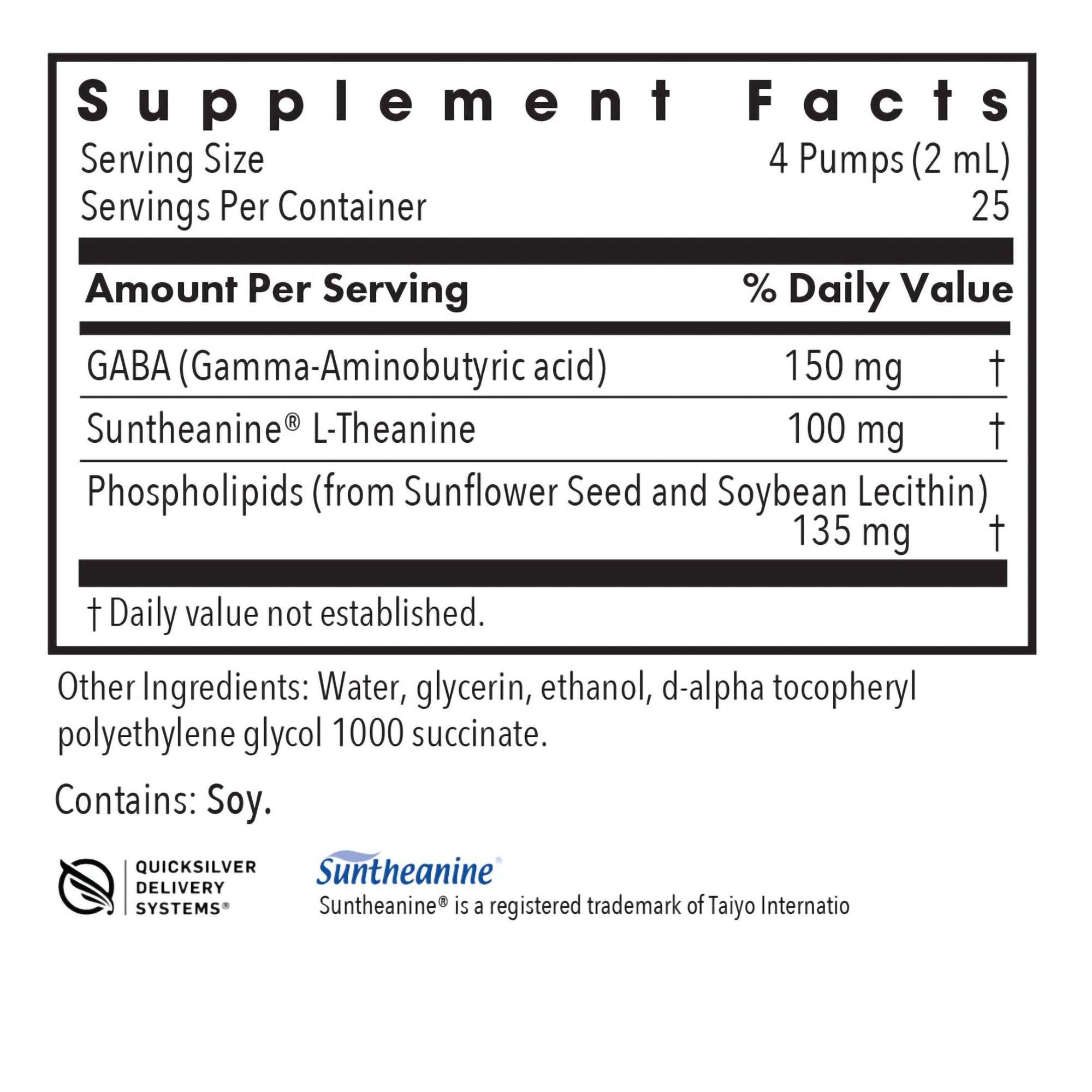 Liposomal Zen™ - supplement fact label with GABA, Suntheanine L-Theanine and Phospholipids