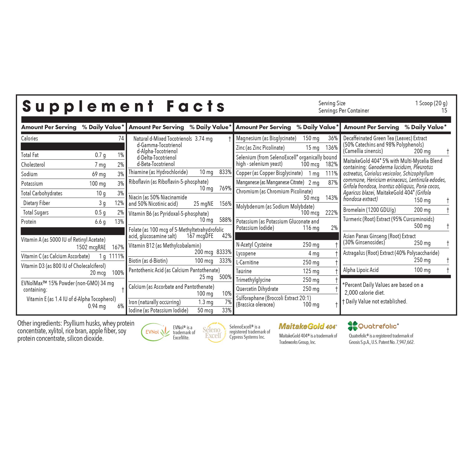 Wholly Immune Powder - supplement fact label 
