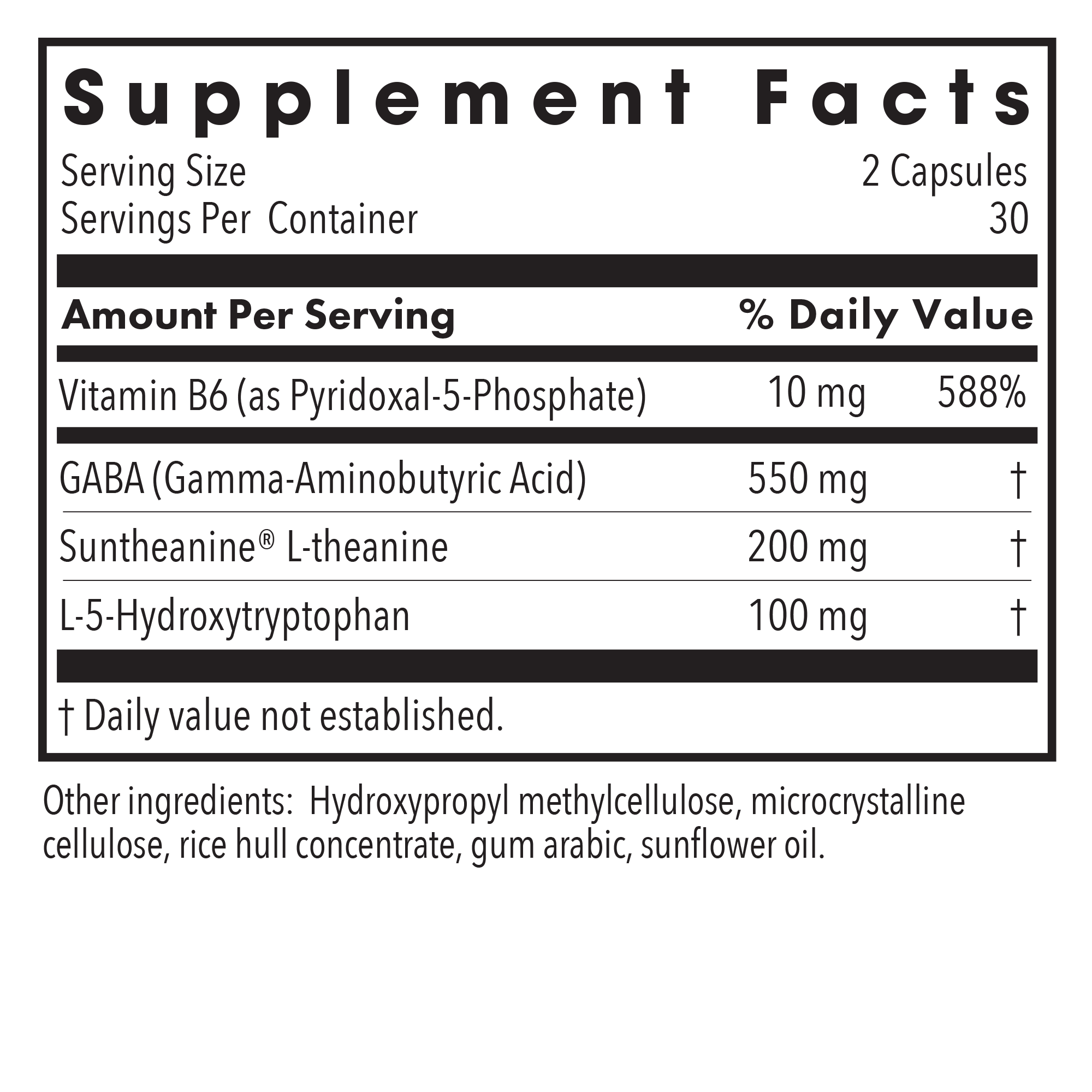 Zen Sleep - supplement fact label with Vitamin B6, GABA and more