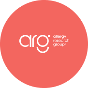 ARG logo on coral circle – branding element for Allergy Research Group