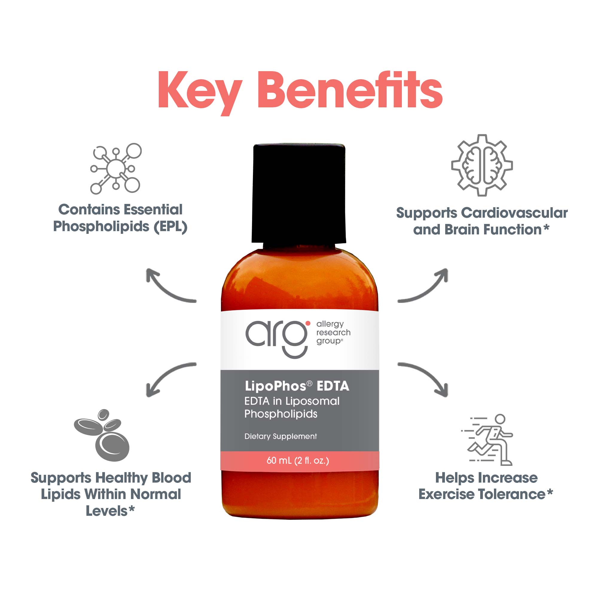 LipoPhos® EDTA - key benefits including cardiovascular and brain function support