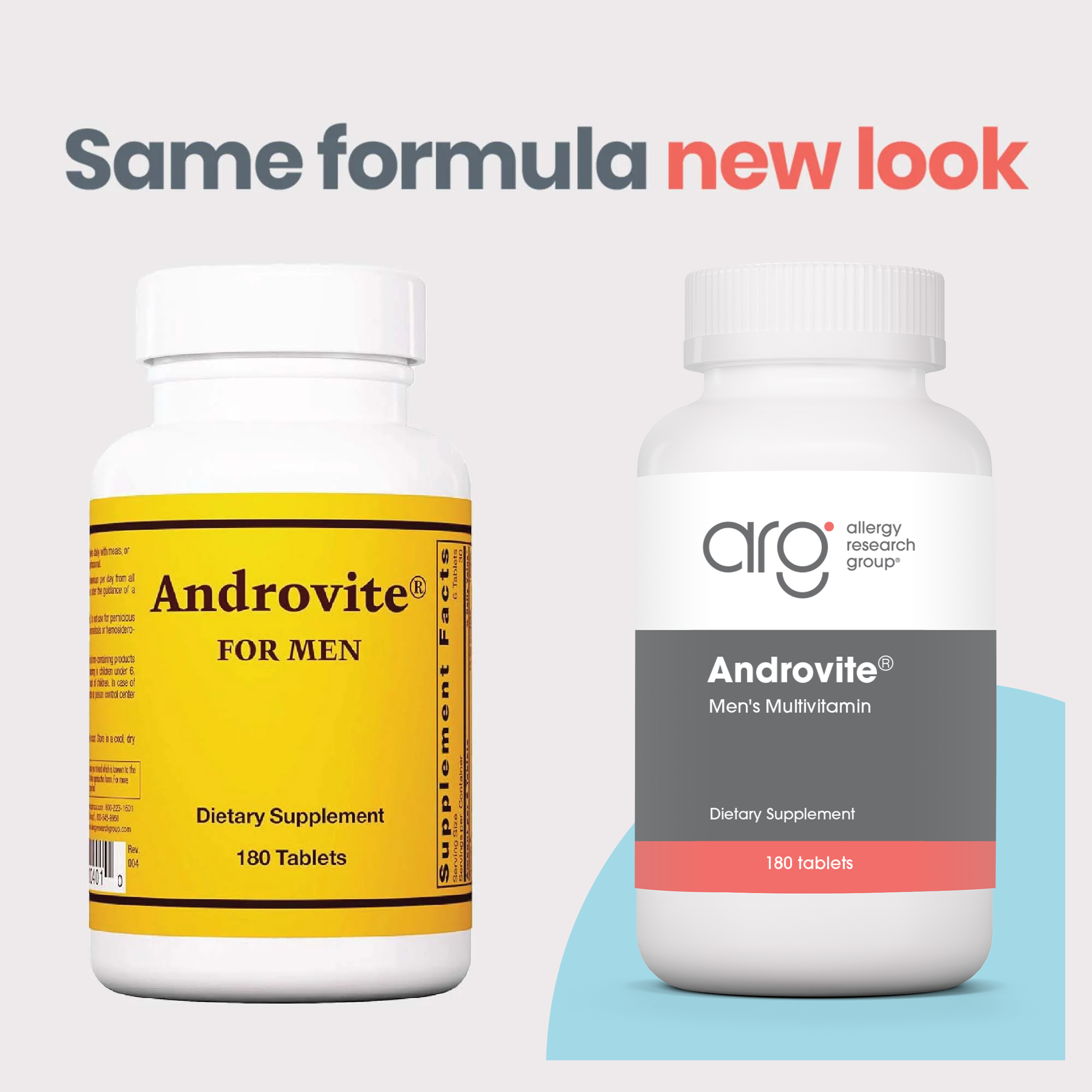 Androvite men's multivitamin bottle, daily nutritional support formula with 180 tablets